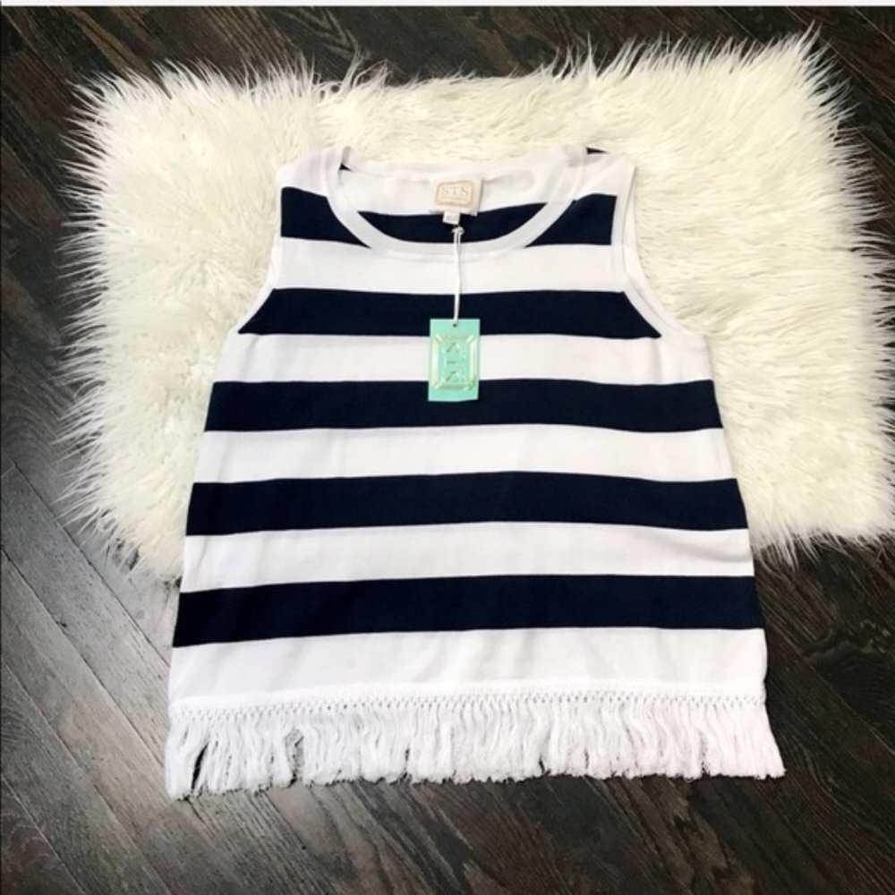 Sail to Sable Navy and White Striped Fringe Trim